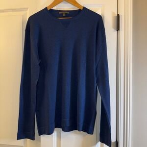 John Varvatos Mens‎ L Navy Blue Silk Cashmere Blend Crew Neck Sweater